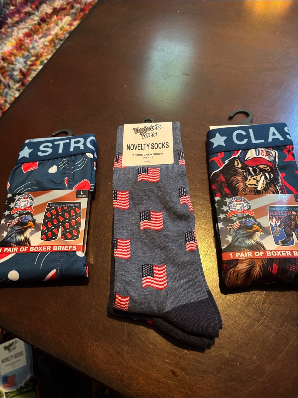 2Pair America Strong 250 Red White & Blue Beer Pong & Bigfoot Boxers & Socks NWT